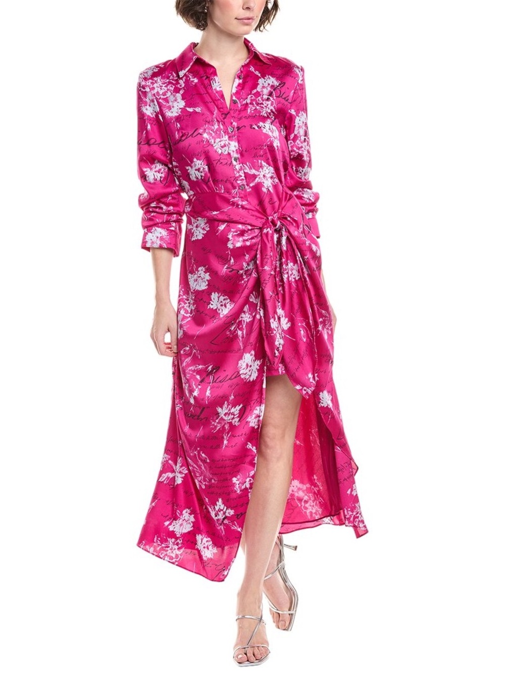 Cinq a Sept Fuchsia Floral Button-Front Wrap Dress